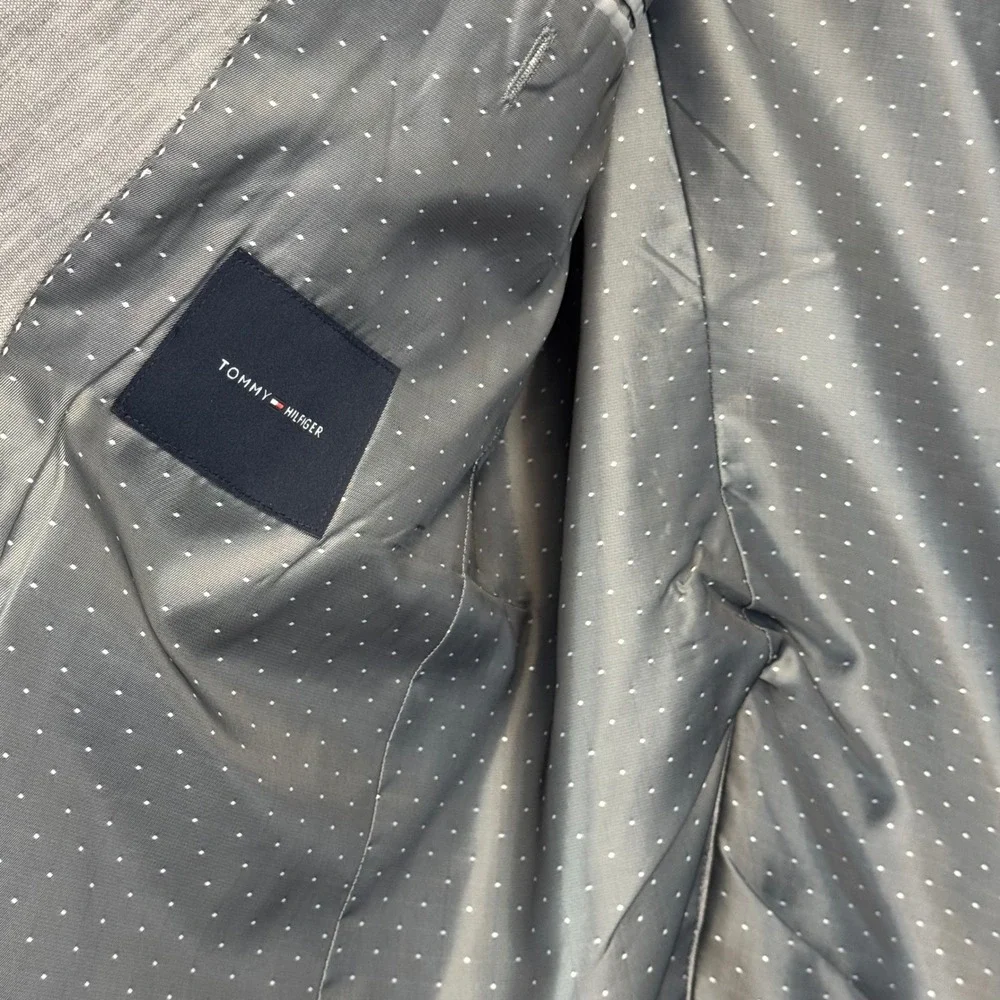 Tommy Hilfiger Mens Grey Linen 2-Button Blazer Sport Coat Size 44 Short